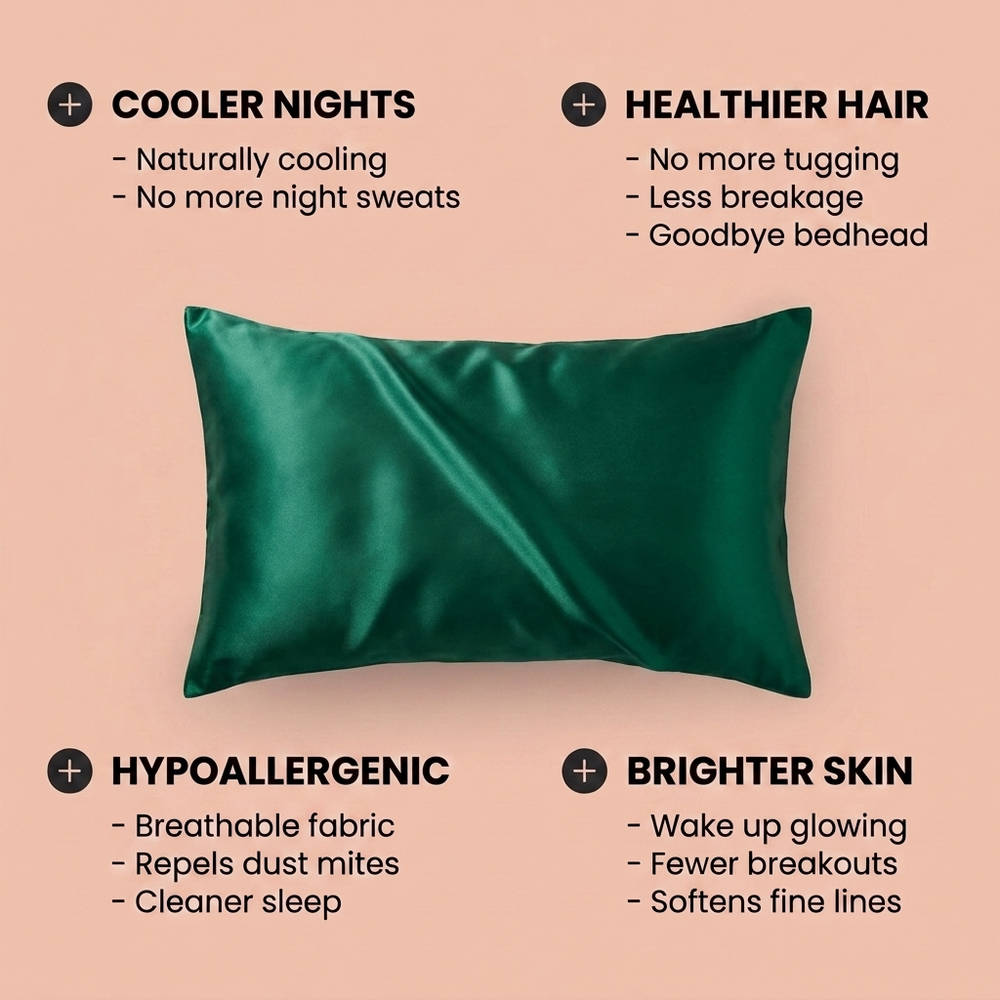100% Pure Mulberry Silk Pillowcase - Deep Green