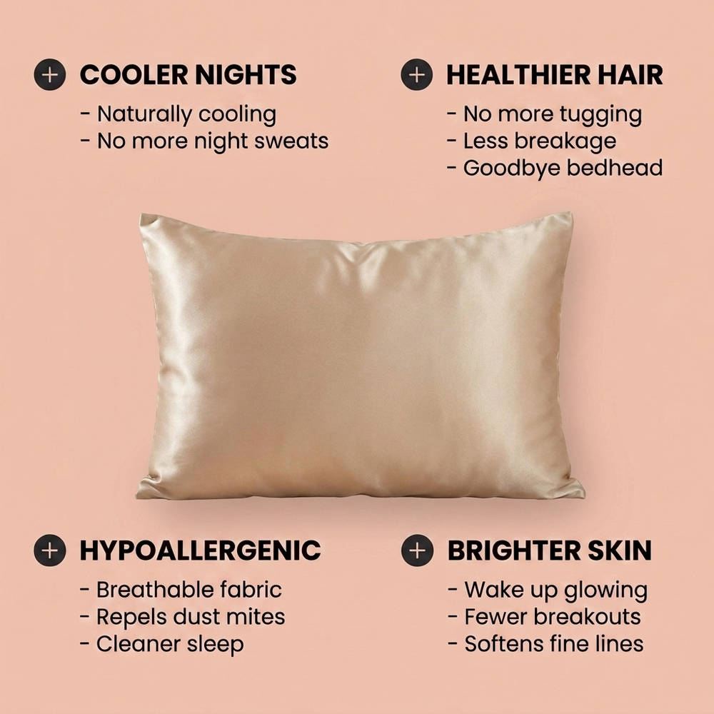 100% Pure Mulberry Silk Pillowcase - Champagne