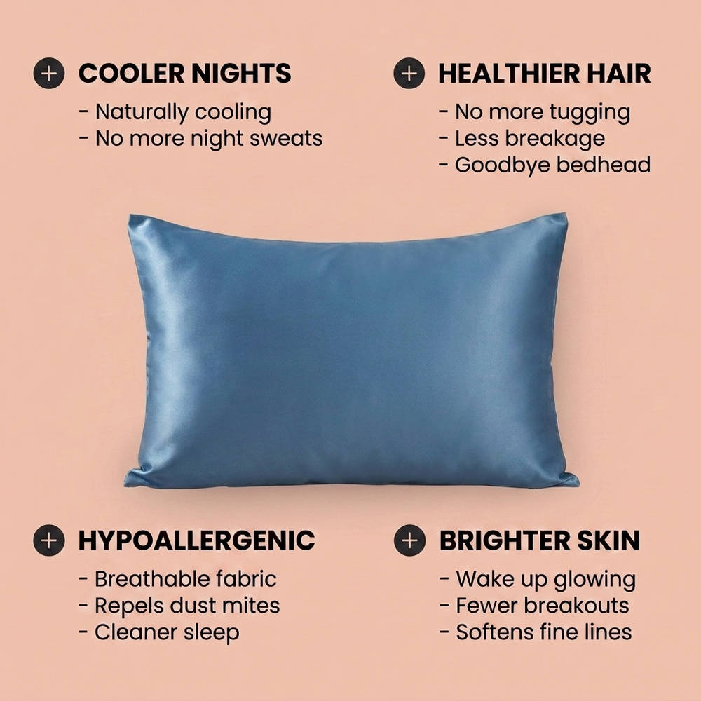 100% Pure Mulberry Silk Pillowcase - Light Blue