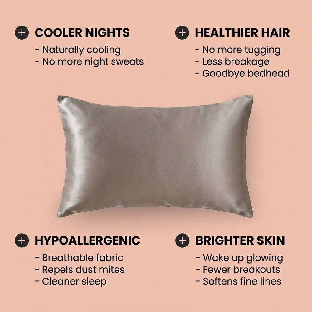 100% Pure Mulberry Silk Pillowcase - Rice Grey