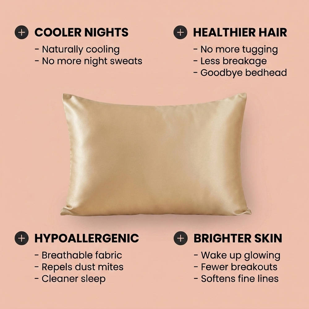 100% Pure Mulberry Silk Pillowcase - Golden Champagne
