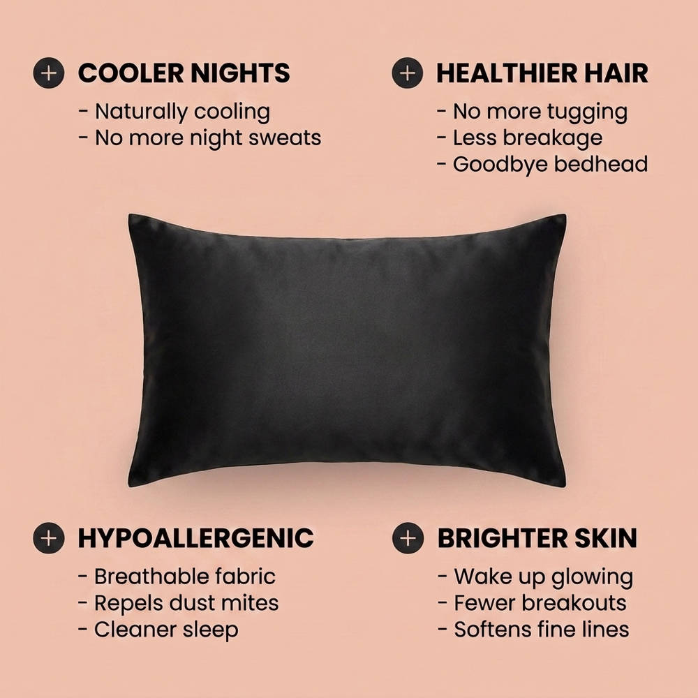100% Pure Mulberry Silk Pillowcase - Black