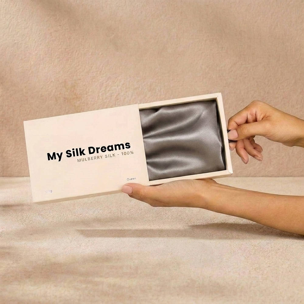 100% Pure Mulberry Silk Pillowcase - Rice Grey